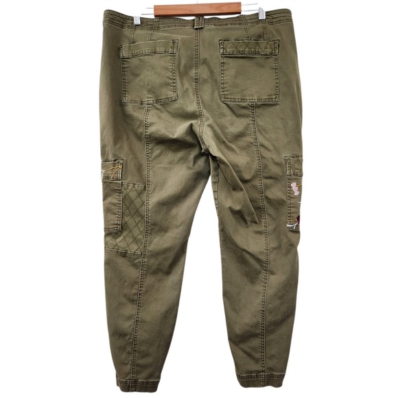 By Anthropologie Size 16W Olive Green Austin Utility Embroidered Pants Granola - Picture 4 of 13